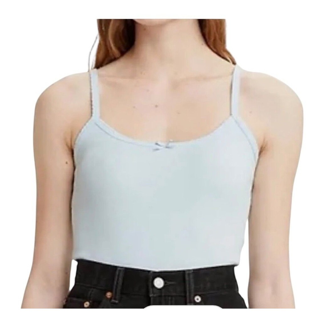 Levis Tank Top Womens XL Light Blue Cropped Camisole Ribbed Bow Detail Casual